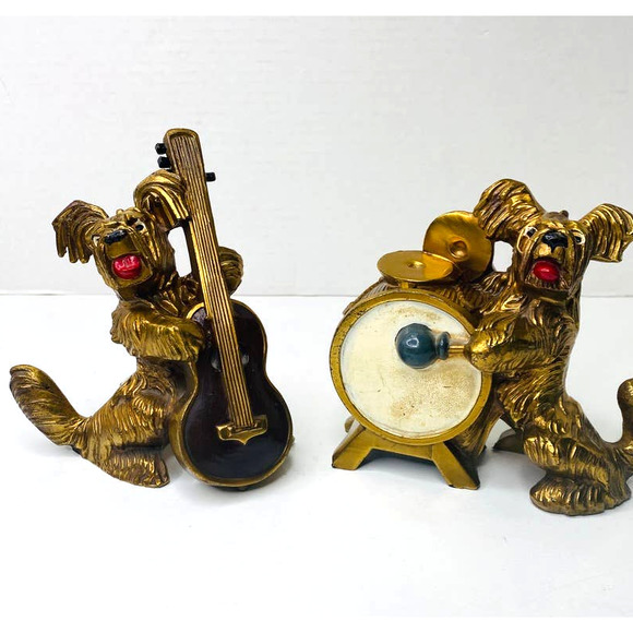 PAIR of Kronheim & Oldenbusch K & O CO. Bronze Musical Terriers Made in USA - Picture 1 of 10